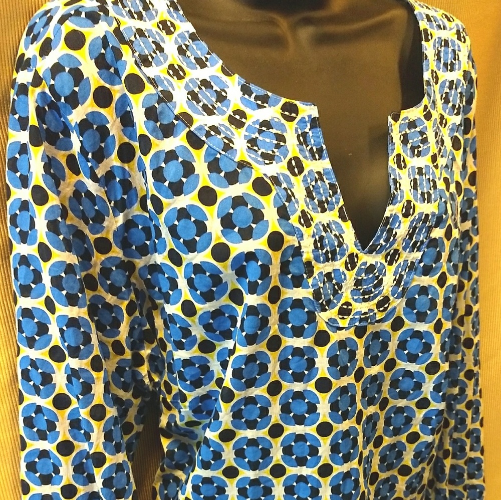 Talbots Pattern Linen Shirt w/Stitch Detail
